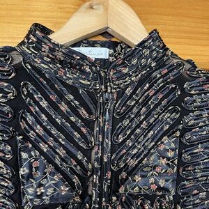 Obstinee Textured Semi Sheer Floral Art Front Zipper Long Sleeve Jacket 14
